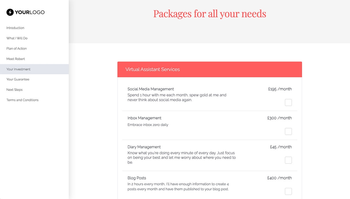 Archive: Virtual Assistant Proposal Template - Pricing