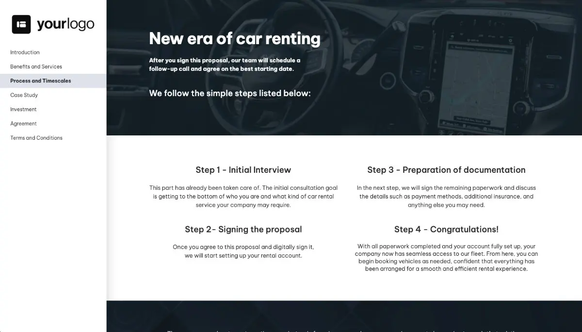 Car Rental Proposal Template - Processes and timelines