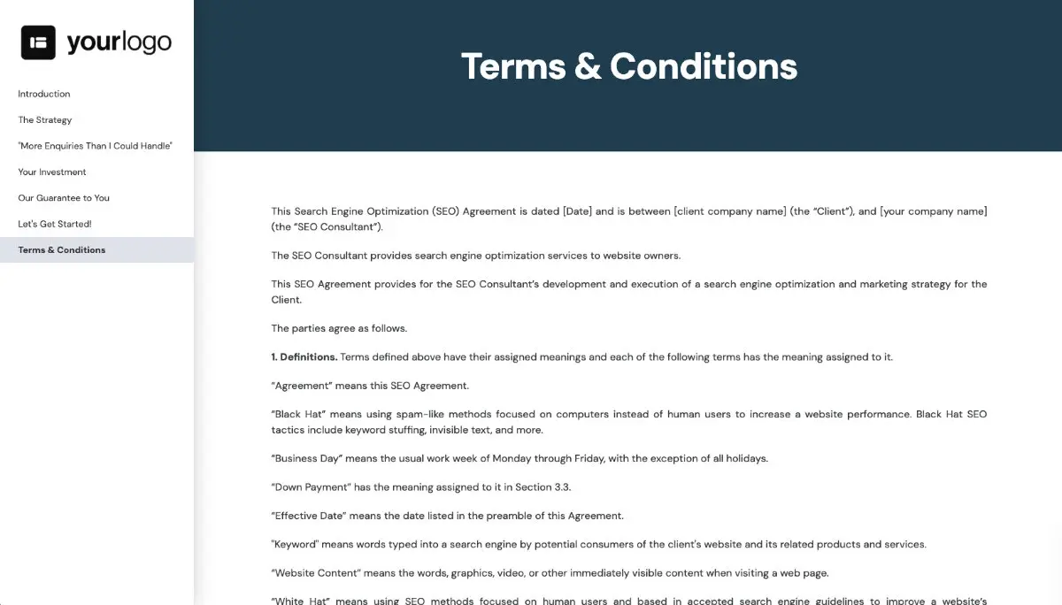 Local SEO Proposal Template - Pre-written local SEO terms and conditions