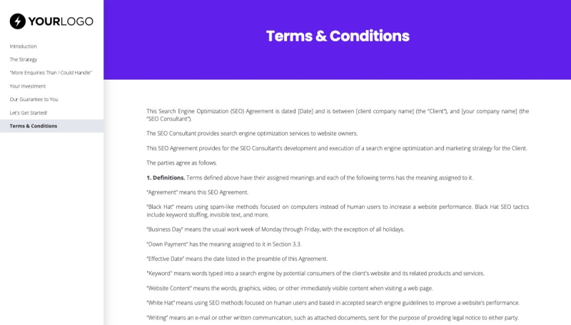 Local SEO Proposal Template - Pre-written local SEO terms and conditions