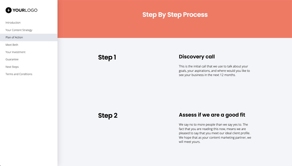 Content Marketing Proposal Template - Process and timescales