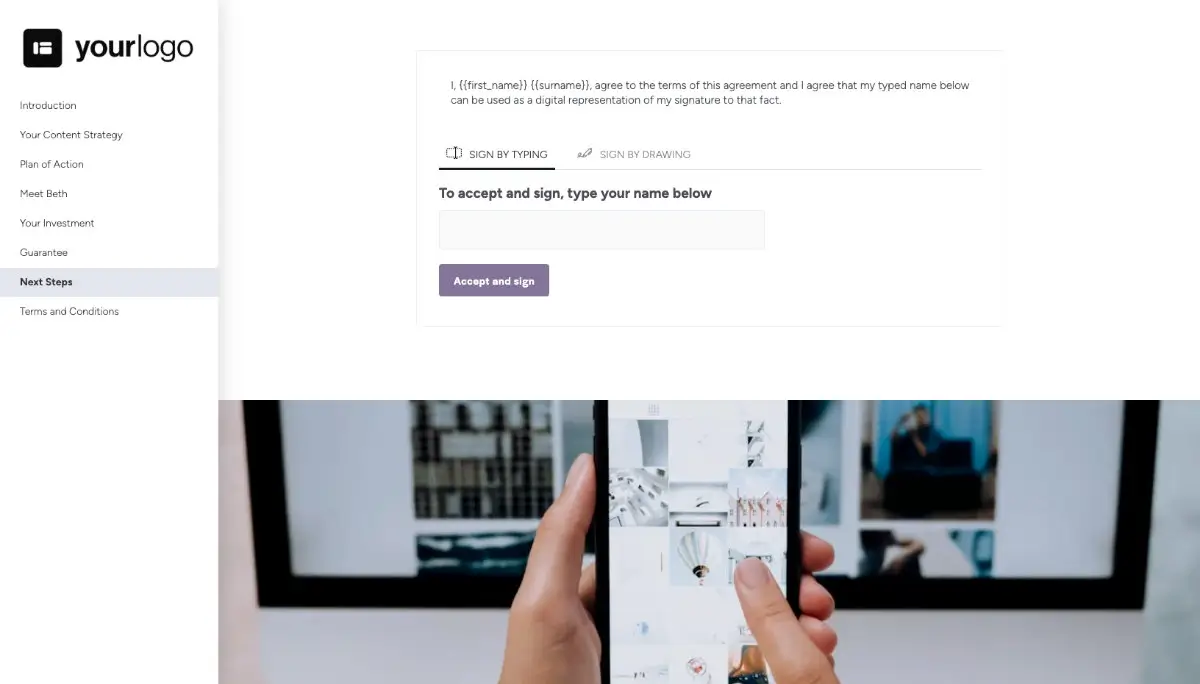 Content Marketing Proposal Template - Next steps with digital signing