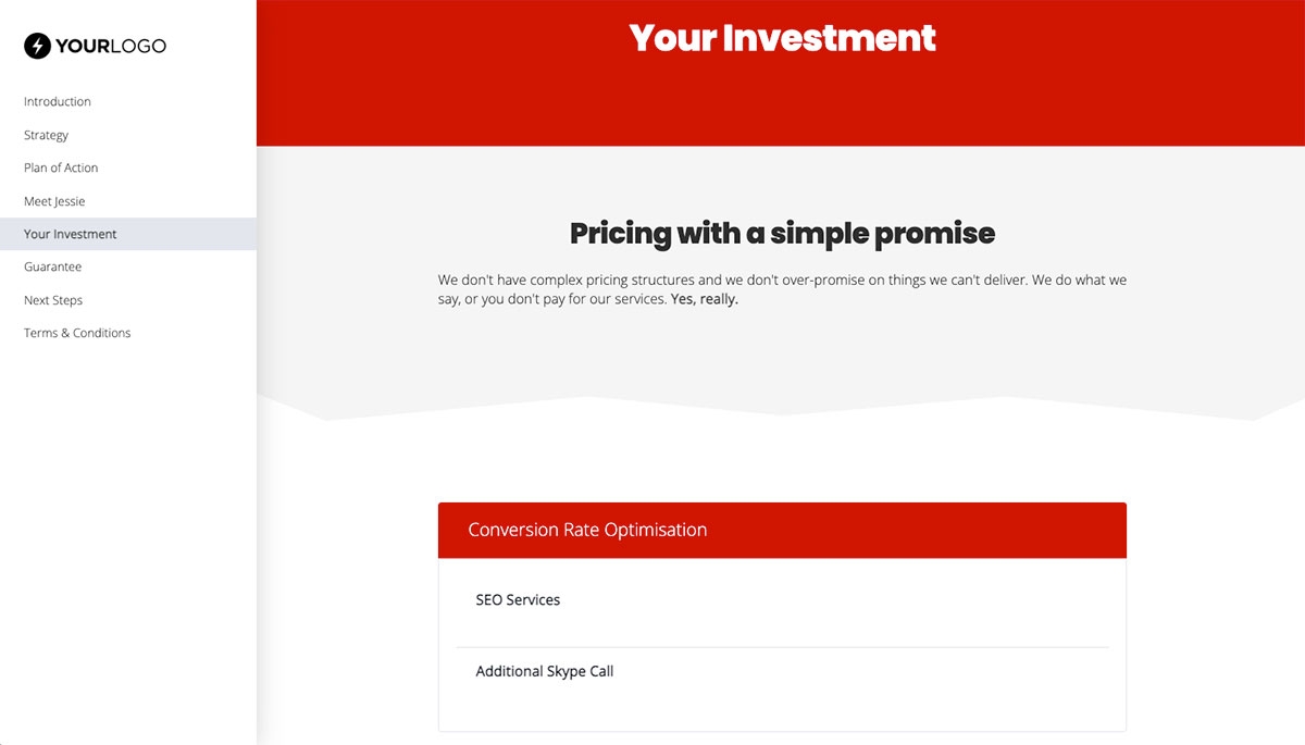 Conversion Rate Optimisation Proposal Template - Pricing