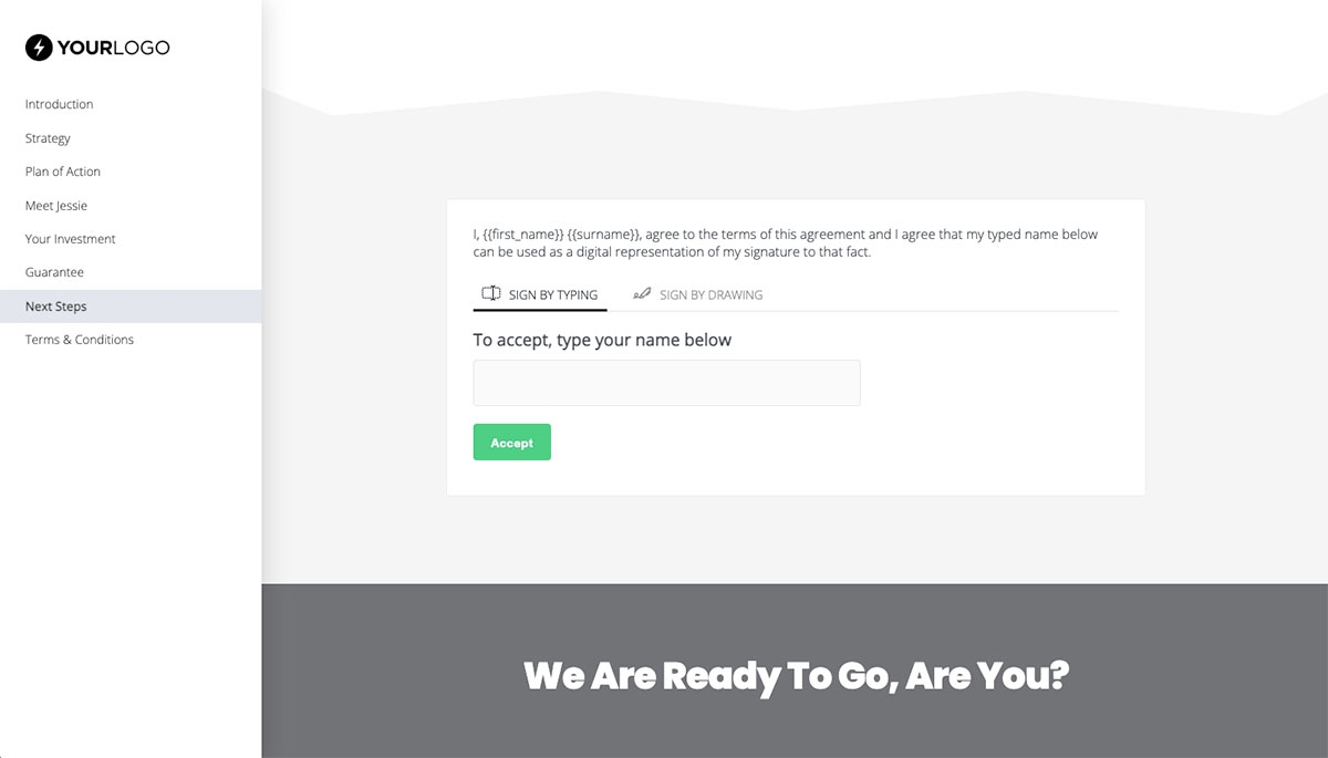 Conversion Rate Optimisation Proposal Template - Next steps with digital signing