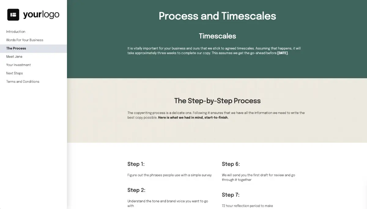 Copywriting Proposal Template - Process and timescales