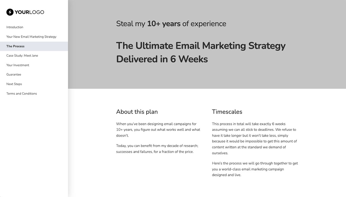 Email Marketing Proposal Template - Process and timescales