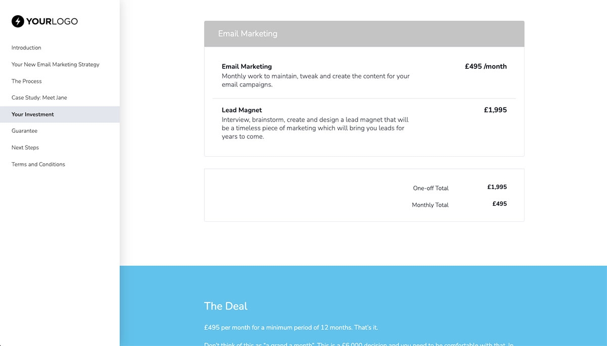 Email Marketing Proposal Template - Pricing