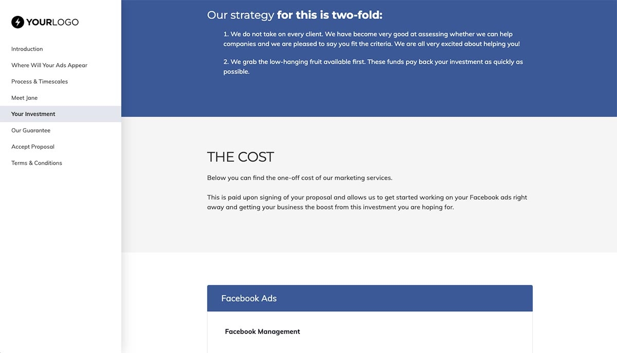 Facebook Ads Proposal Template - Pricing