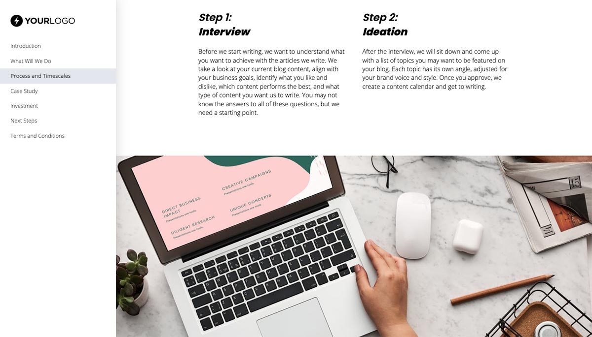 Freelance Writing Proposal Template - Processes and timelines