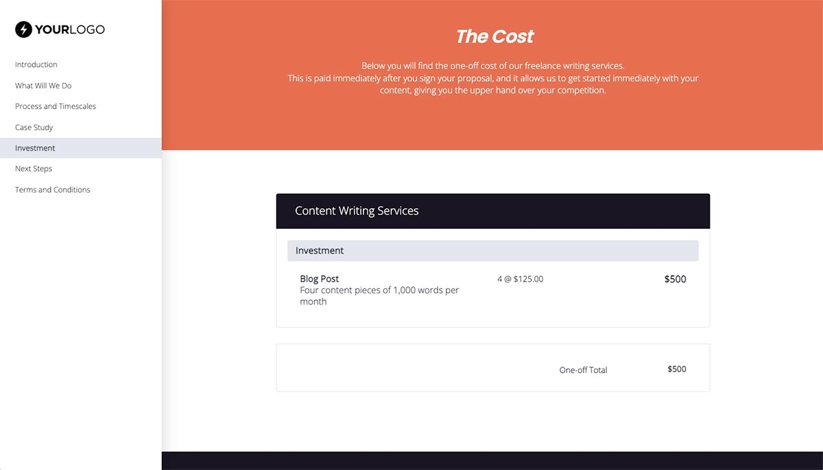 Freelance Writing Proposal Template - Pricing