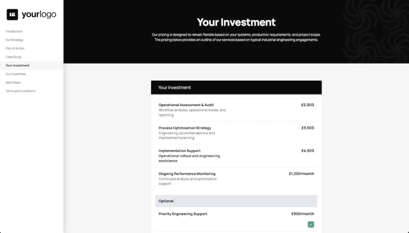 Industrial Engineering Proposal Template - Flexible pricing