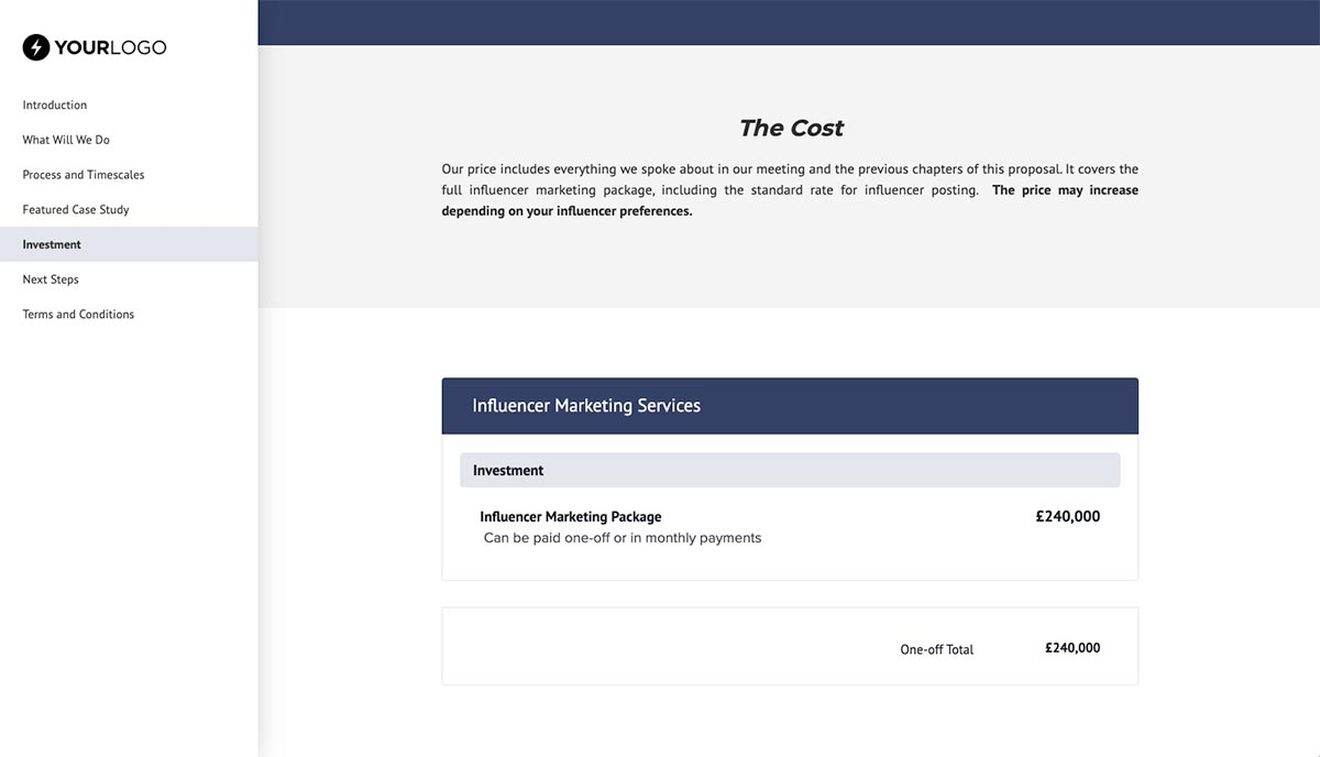 Influencer Proposal Template - Pricing