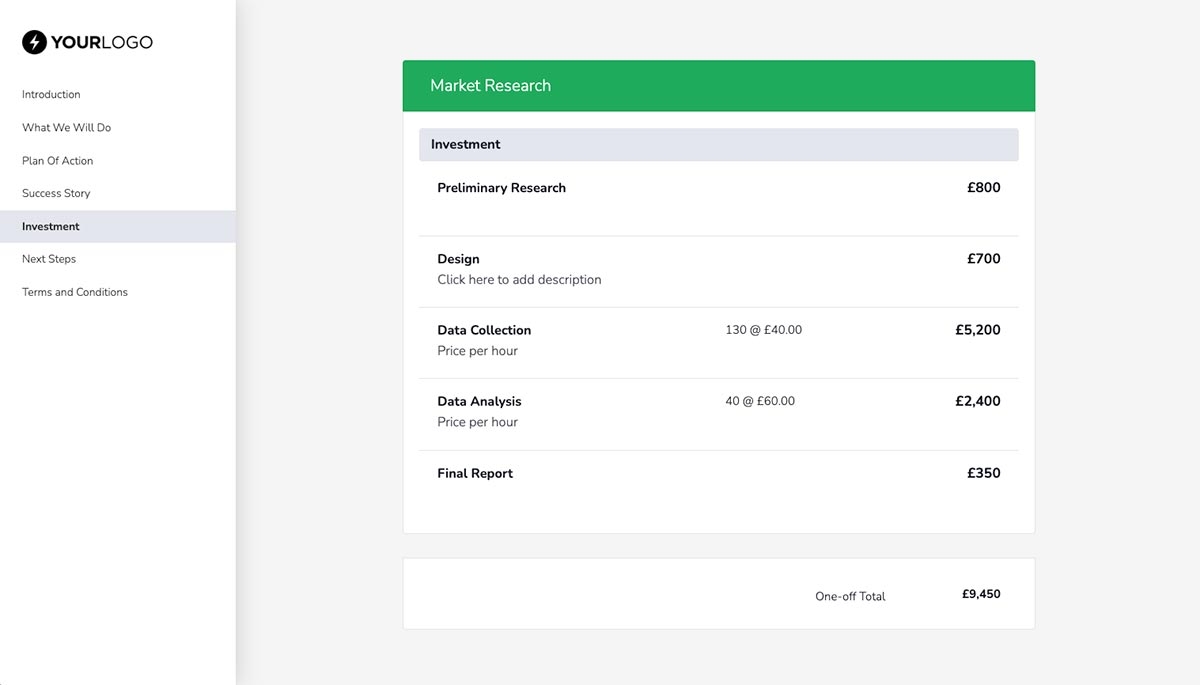 Market Research Proposal Template - Pricing