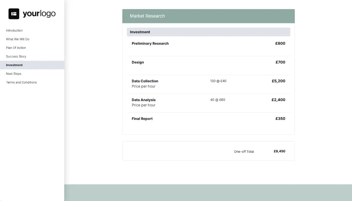 Market Research Proposal Template - Pricing