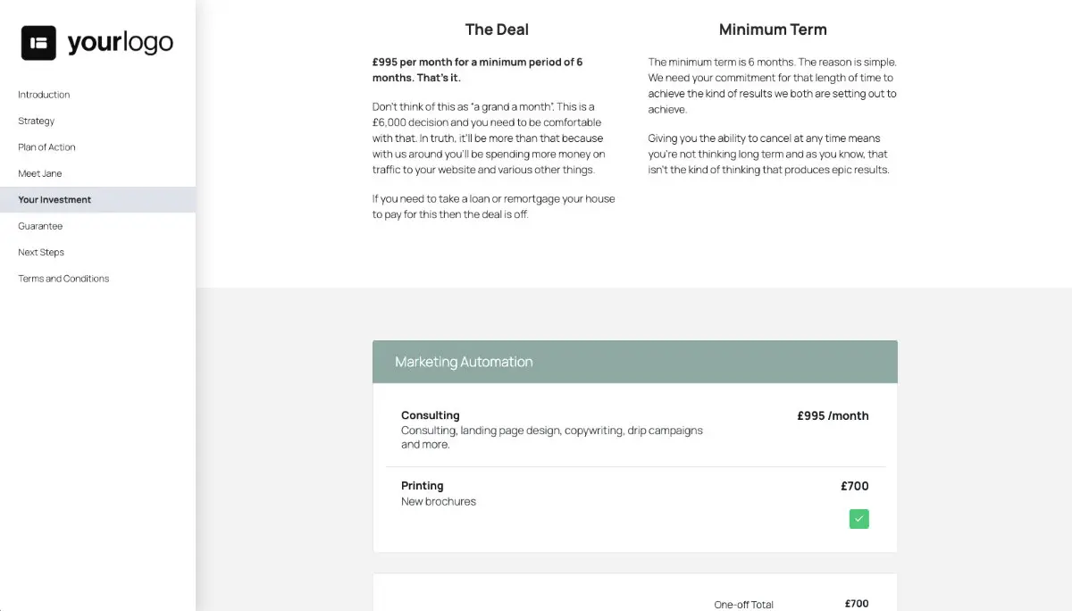 Marketing Automation Proposal Template - Pricing