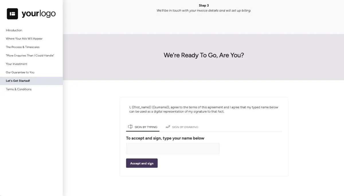 Marketing Services Proposal Template - Next steps with digital signing