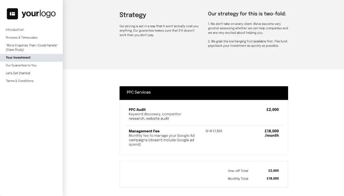 PPC Proposal Template - Pricing