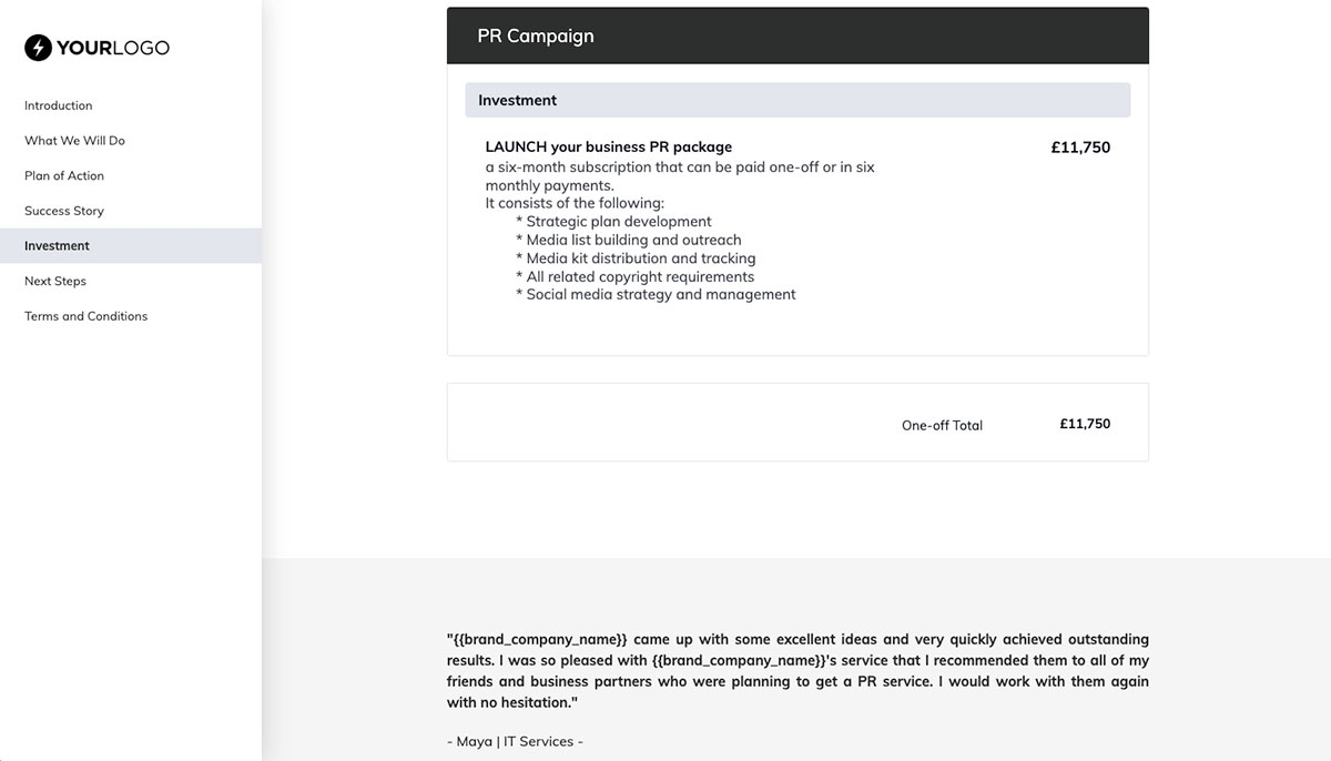 PR Campaign Proposal Template - Pricing