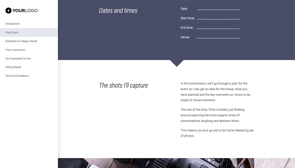 Photography Proposal Template - Process and timescales