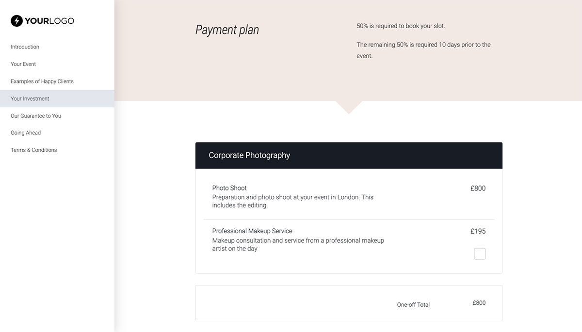 Photography Proposal Template - Pricing