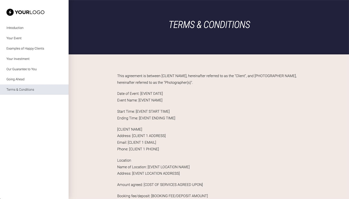 Photography Proposal Template - Pre-written contract