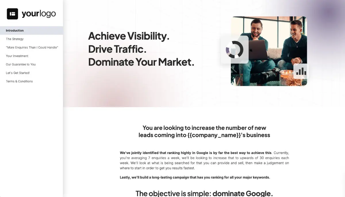 SEO Proposal Template - A dedicated section for services