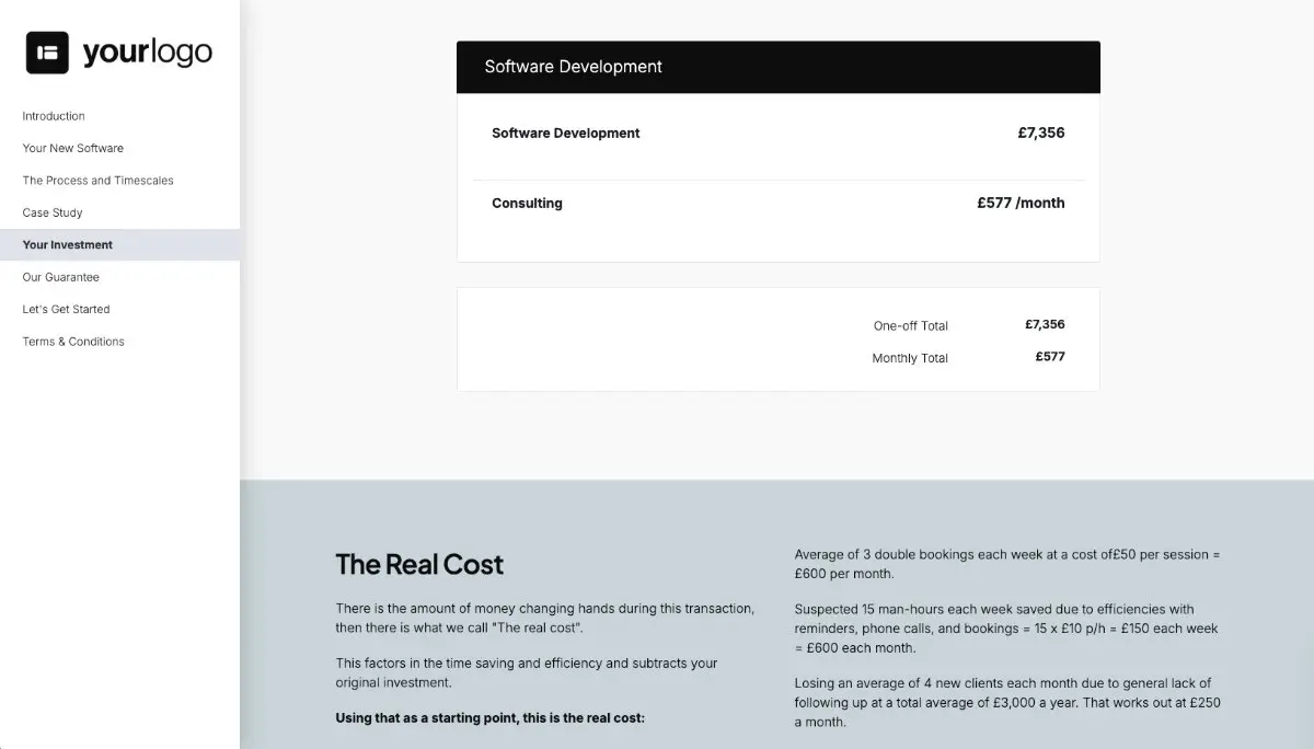 Software Development Proposal Template - Pricing
