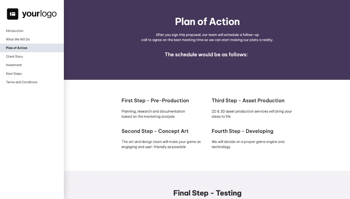 Video Game Development Proposal Template - Processes and timelines