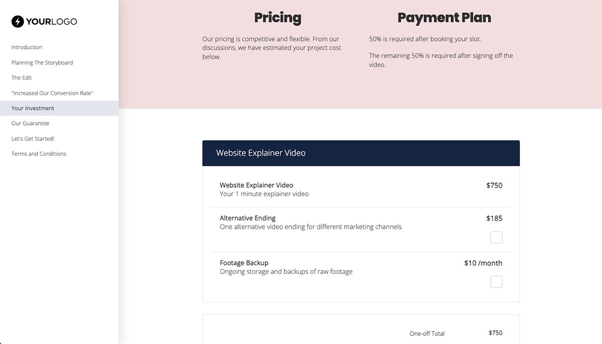 Website Explainer Video Proposal Template - Pricing