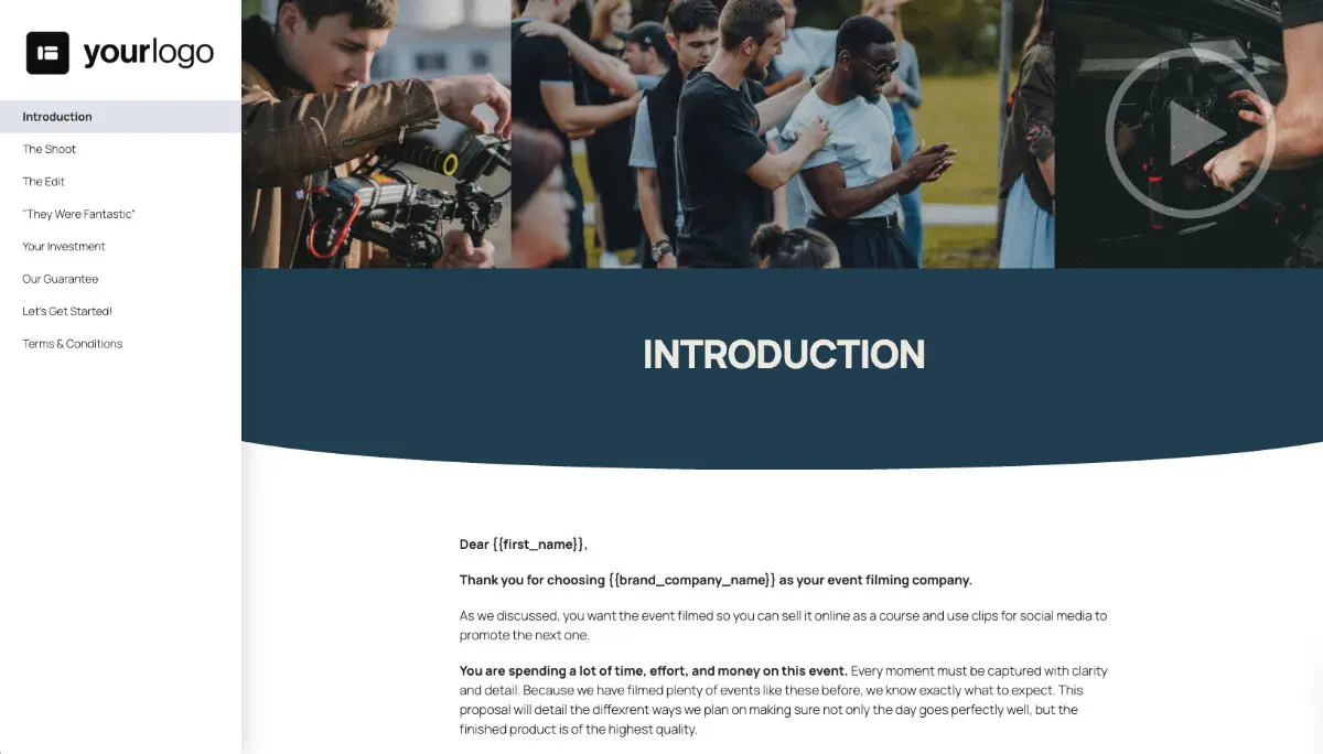 Event Filming Proposal Template - Pre-written services section