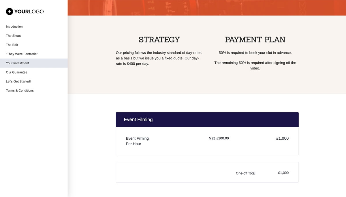 Event Filming Proposal Template - Pricing
