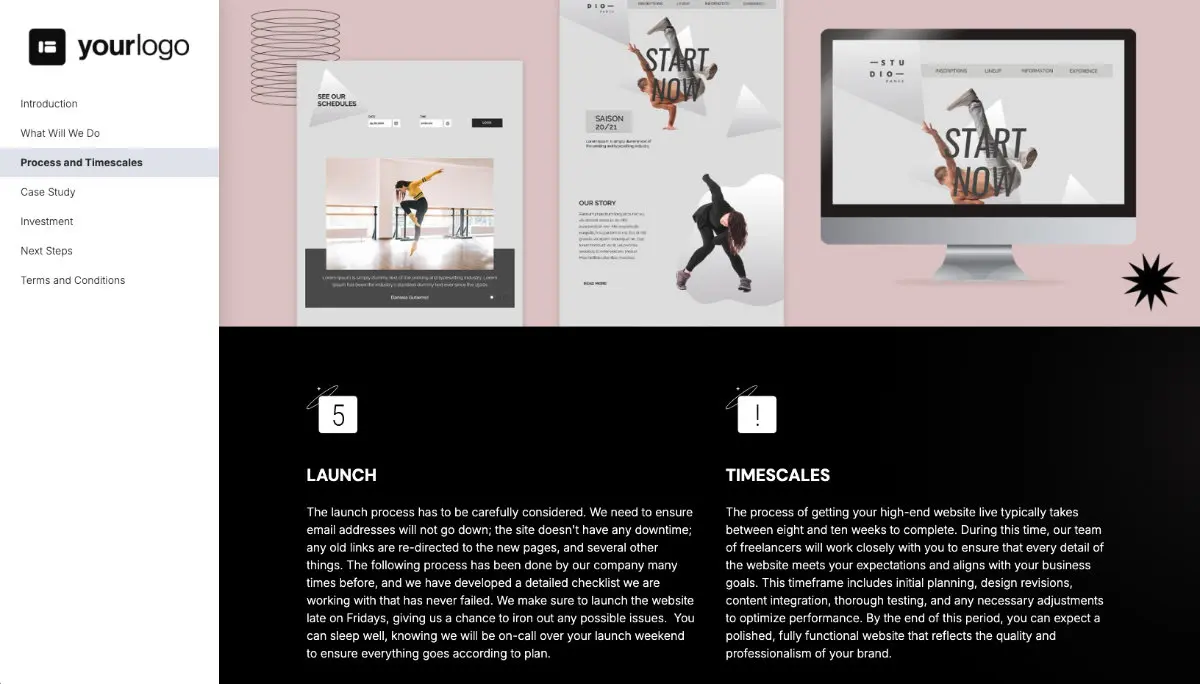 Freelance Web Design Proposal Template - Processes and timescales