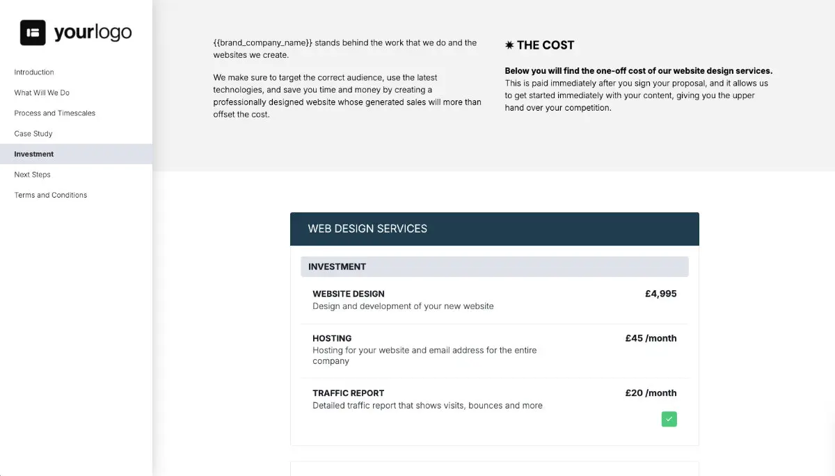 Freelance Web Design Proposal Template - Pricing
