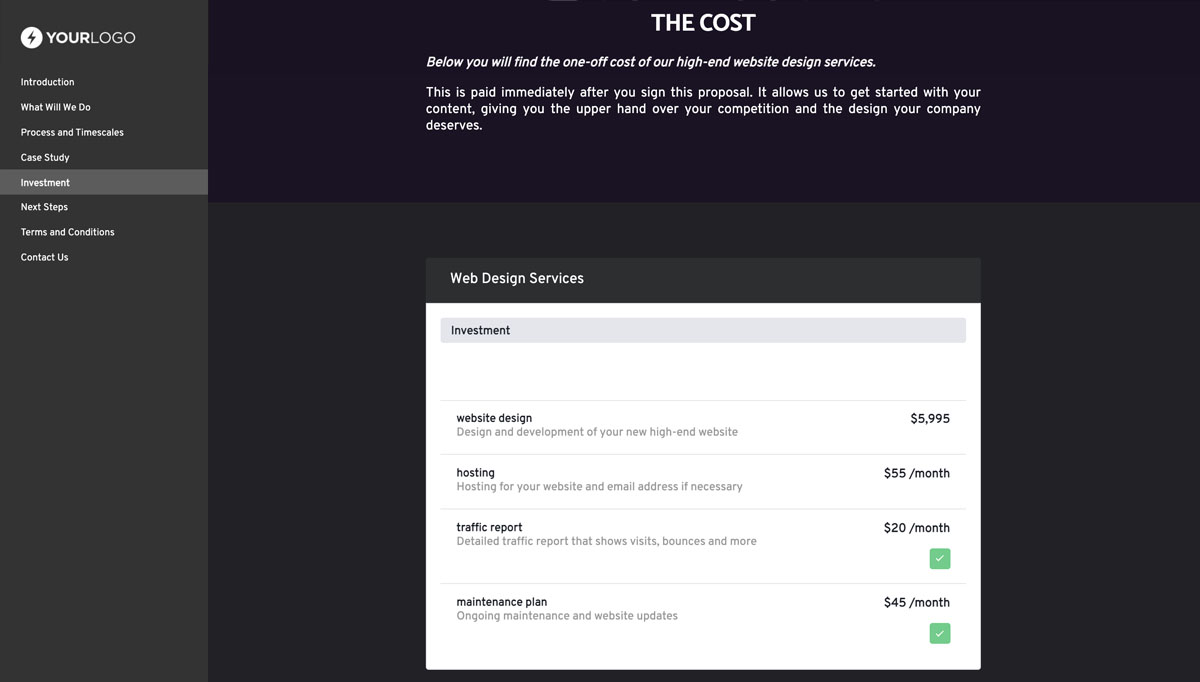 This High-End Web Design Proposal Template took part in closing $20