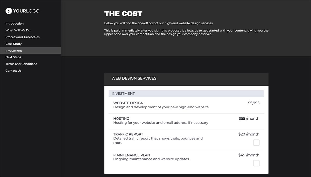 High-end Web Design Proposal Template - Pricing