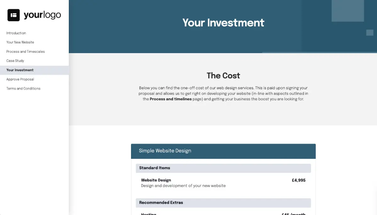 Simple Web Design Proposal Template - Pricing