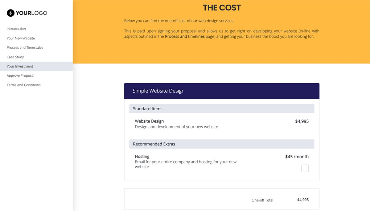 Simple Web Design Proposal Template - Pricing