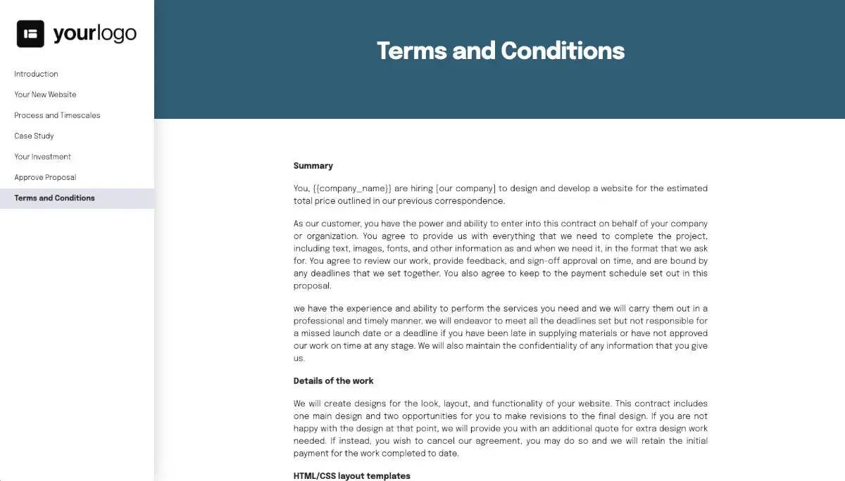 Simple Web Design Proposal Template - Pre-written contract