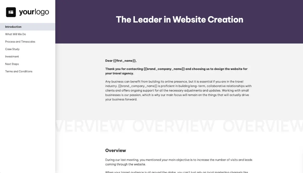 Small Business Web Design Proposal Template - Pre-written introduction section