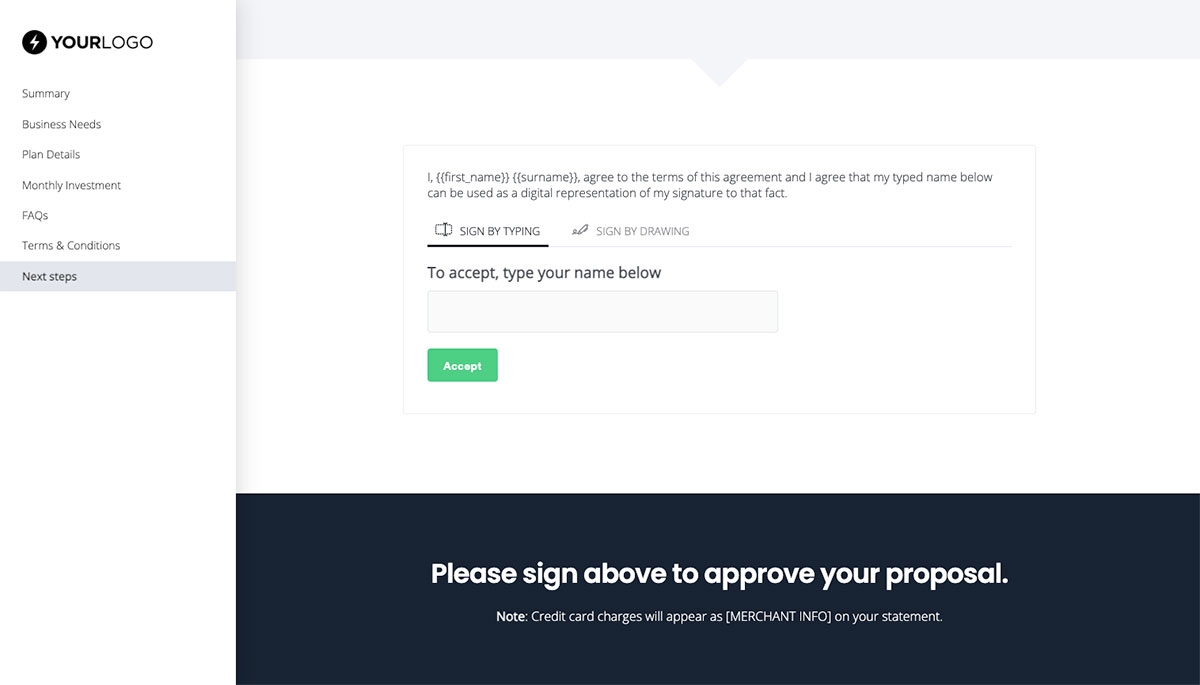 Website Support and Maintenance Proposal Template - Next steps with digital signing