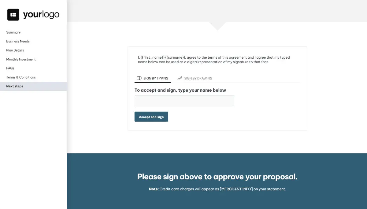 Website Support and Maintenance Proposal Template - Next steps with digital signing