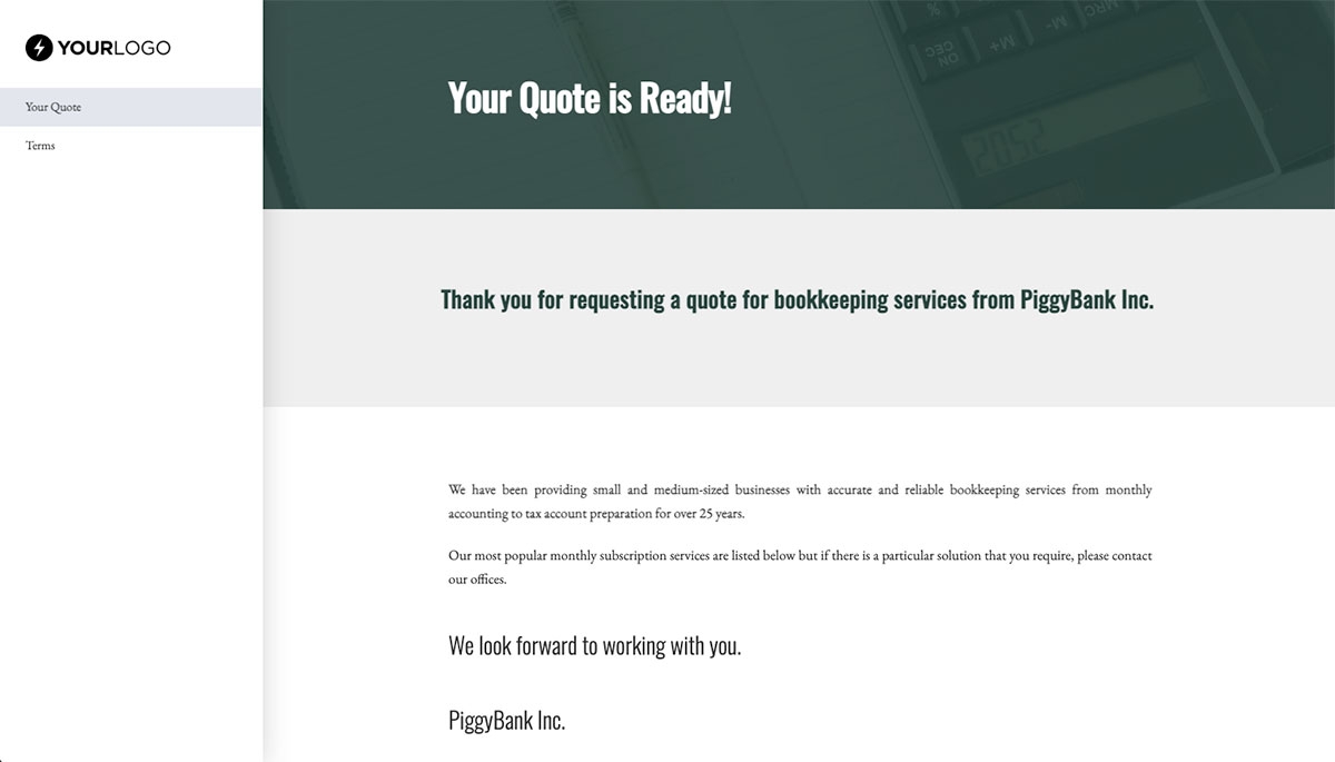 Bookkeeping Quote Template - Cover Letter