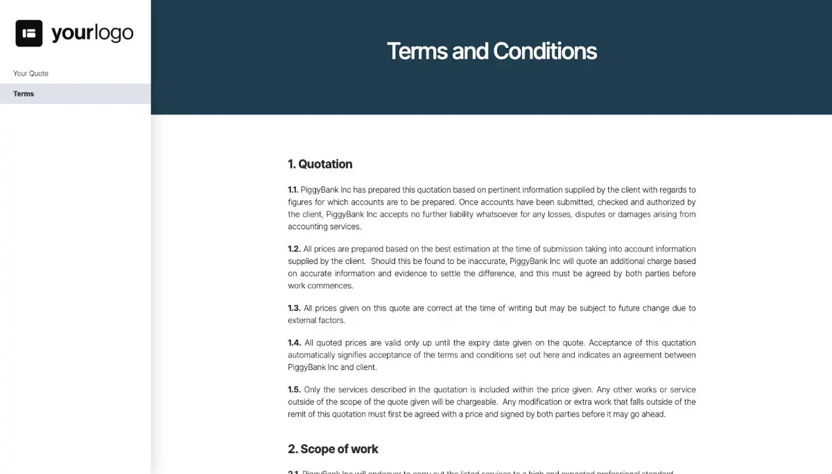 Bookkeeping Quote Template - Simple Terms and Conditions