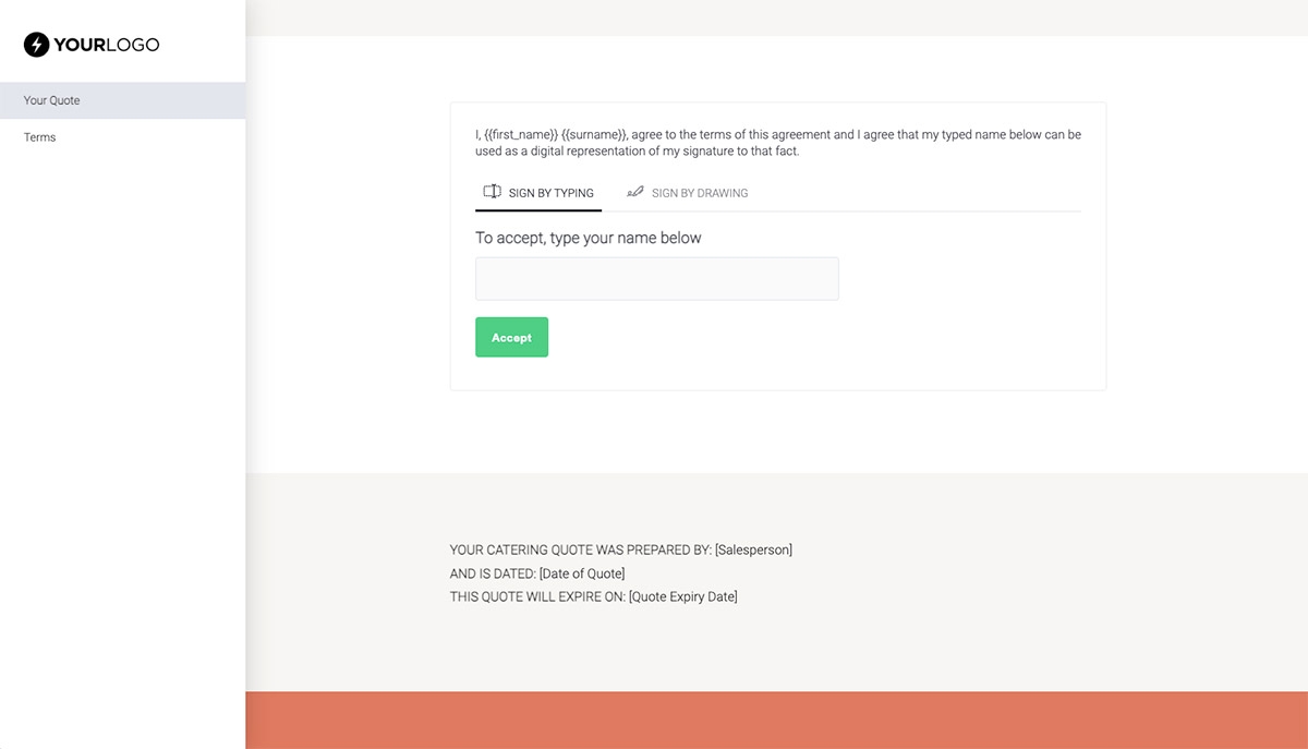 Catering Quote Template - Next Steps with Digital Signing