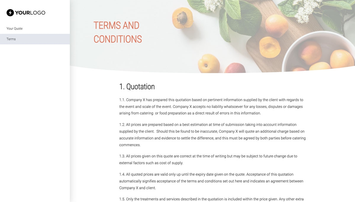 Catering Quote Template - Simple Terms and Conditions