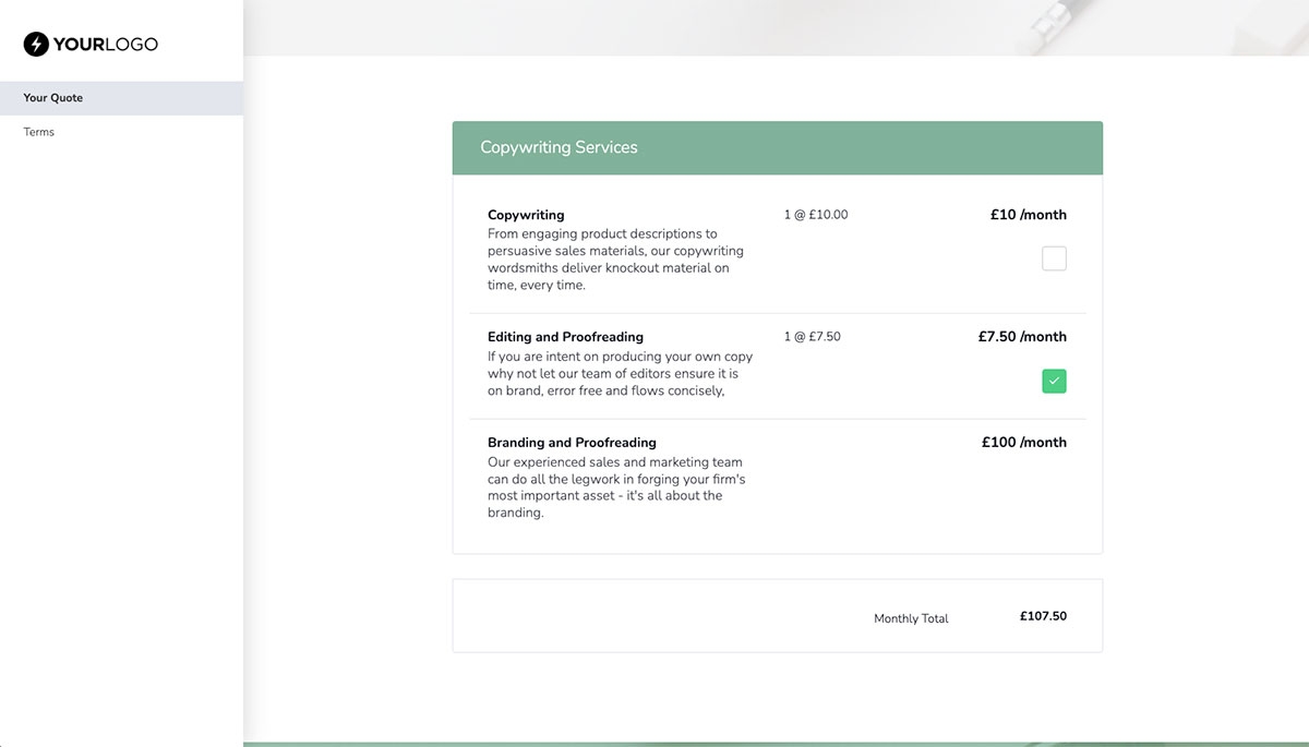 Copywriter Quote Template - Pricing