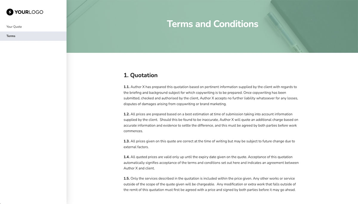 Copywriter Quote Template - Simple Terms and Conditions