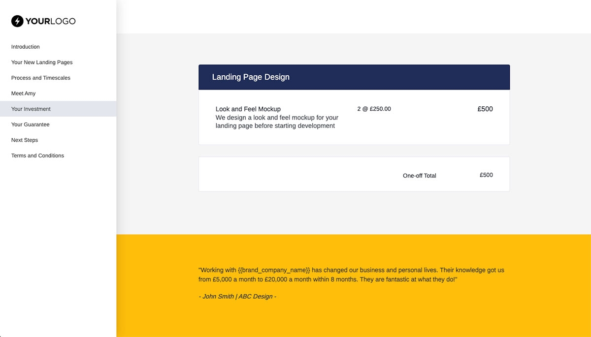 Landing Page Design Quote Template - Pricing