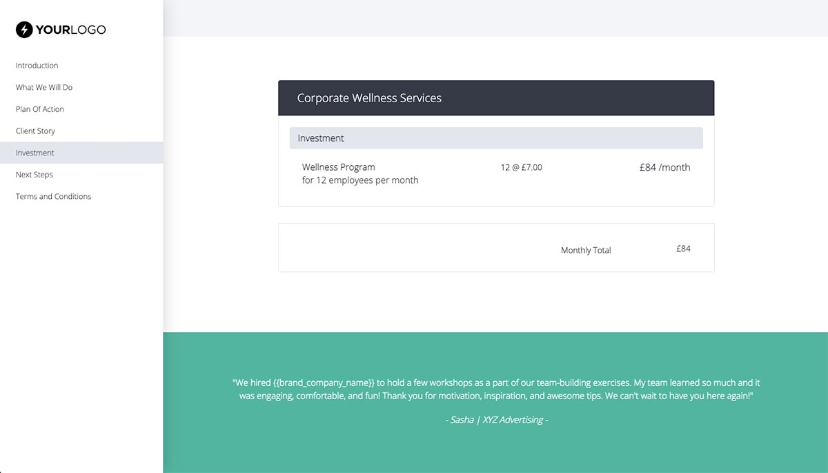 Corporate Wellness Quote Template - Pricing