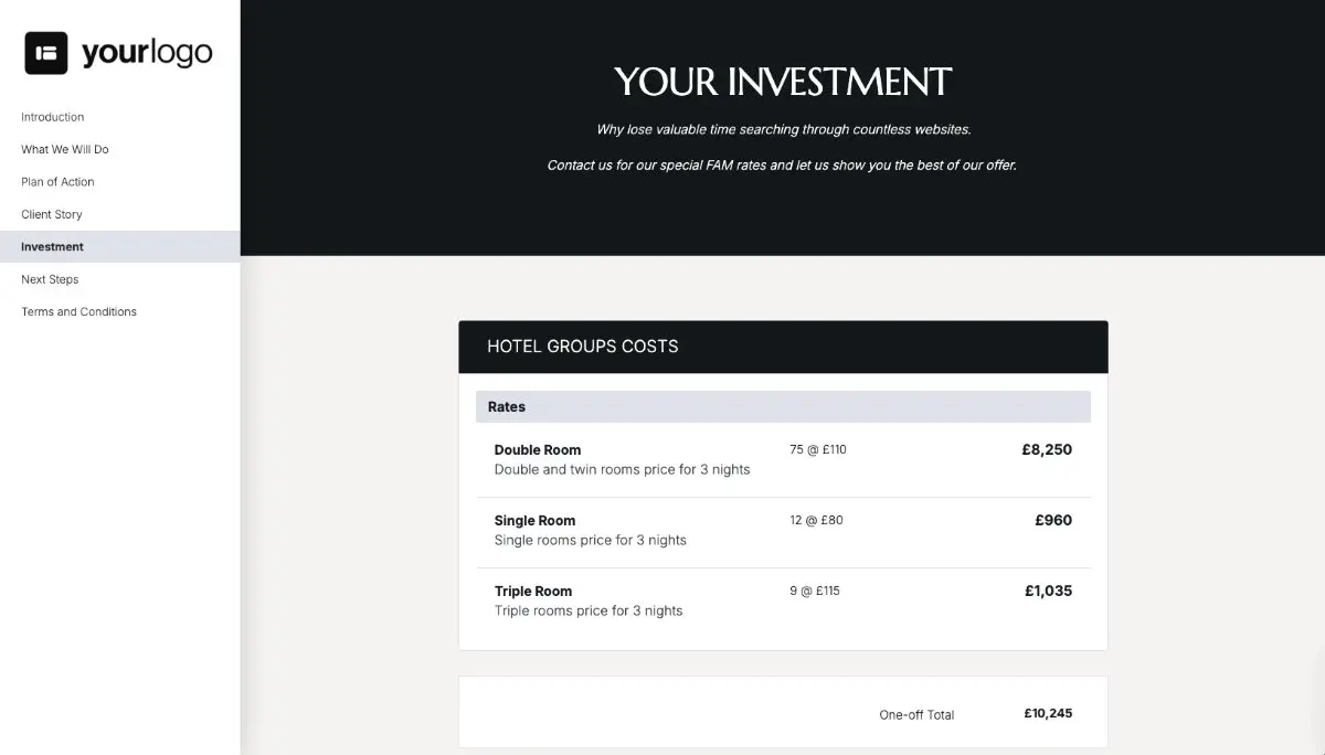 Hotel Groups Quote Template - Pricing